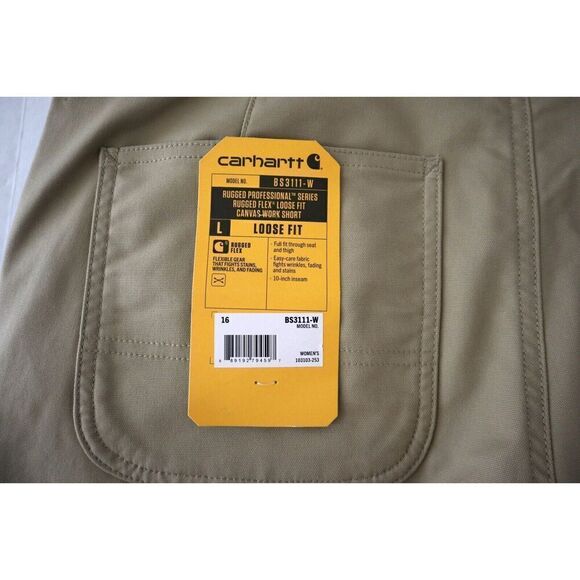 Carhartt BS3111-W Women's Sz 16 Beige Rugged Flex Loose Fit Canvas Work Shorts - Picture 8 of 9